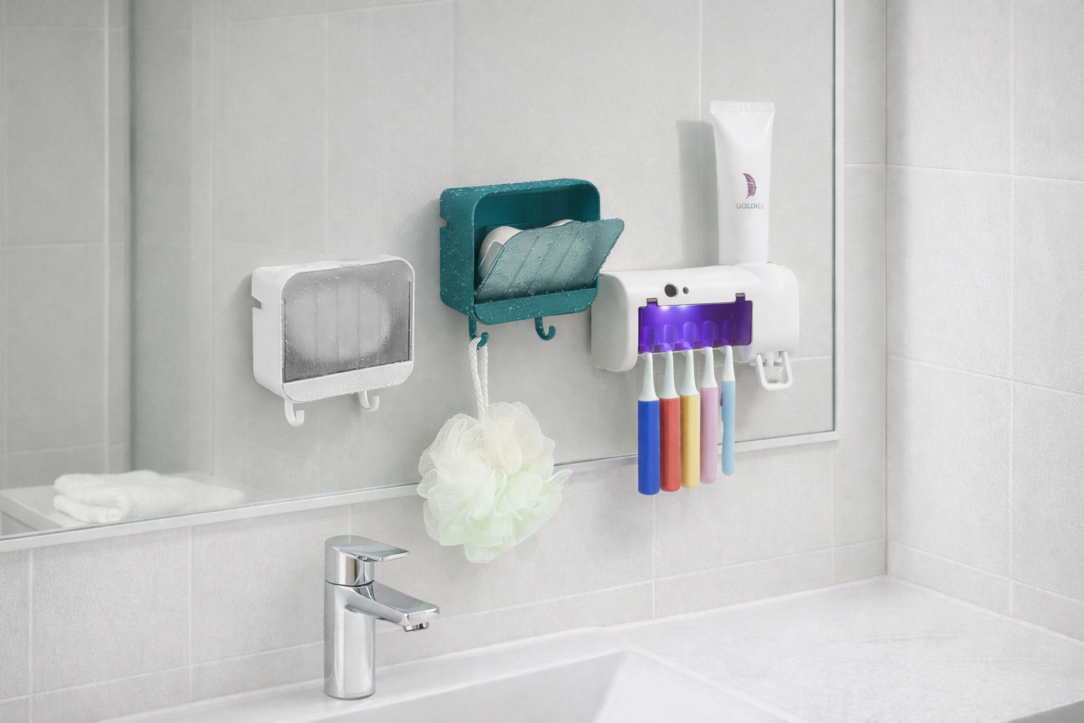 حامل صابون العصري + موزع معجون الاسنان الاوتوماتيكي